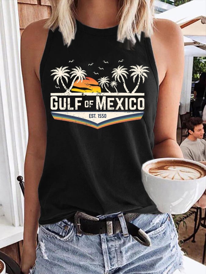 Women's Gulf Of Mexico Print Round Neck Tank Top