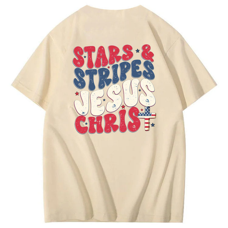 Independence Day Stars&Stripes Jesus Chirs Pattern Print T-Shirt