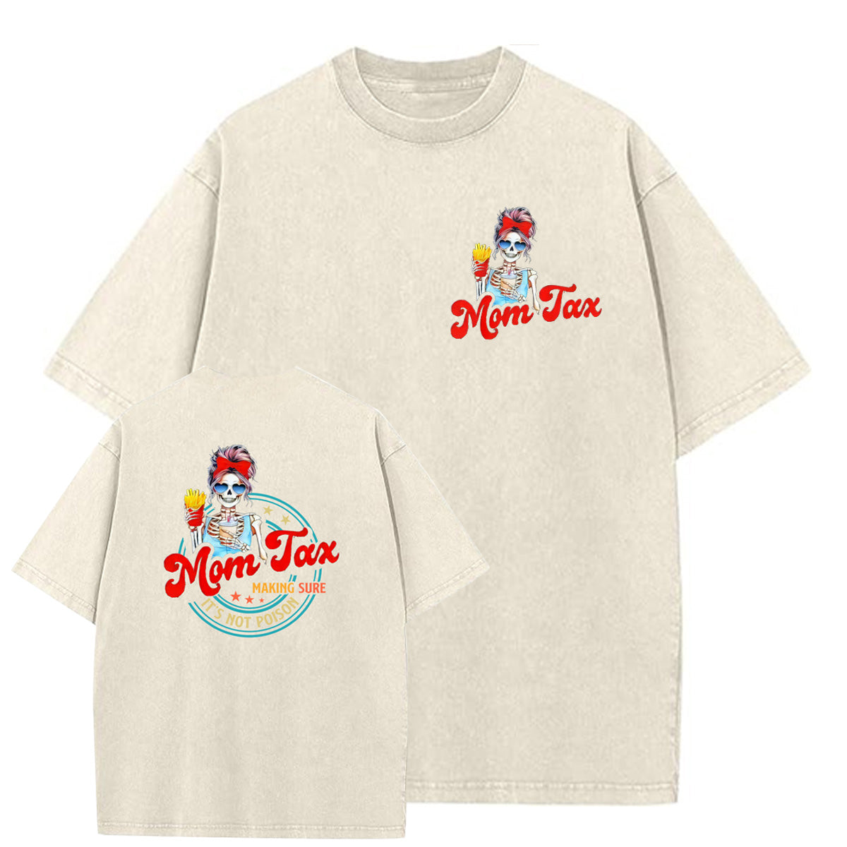 Mom Tax Washed And Distressed Pattern Crew Neck T-Shirt