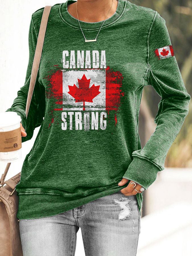 Women's Canada Strong Maple Leaf Flag Print Sweatshirt