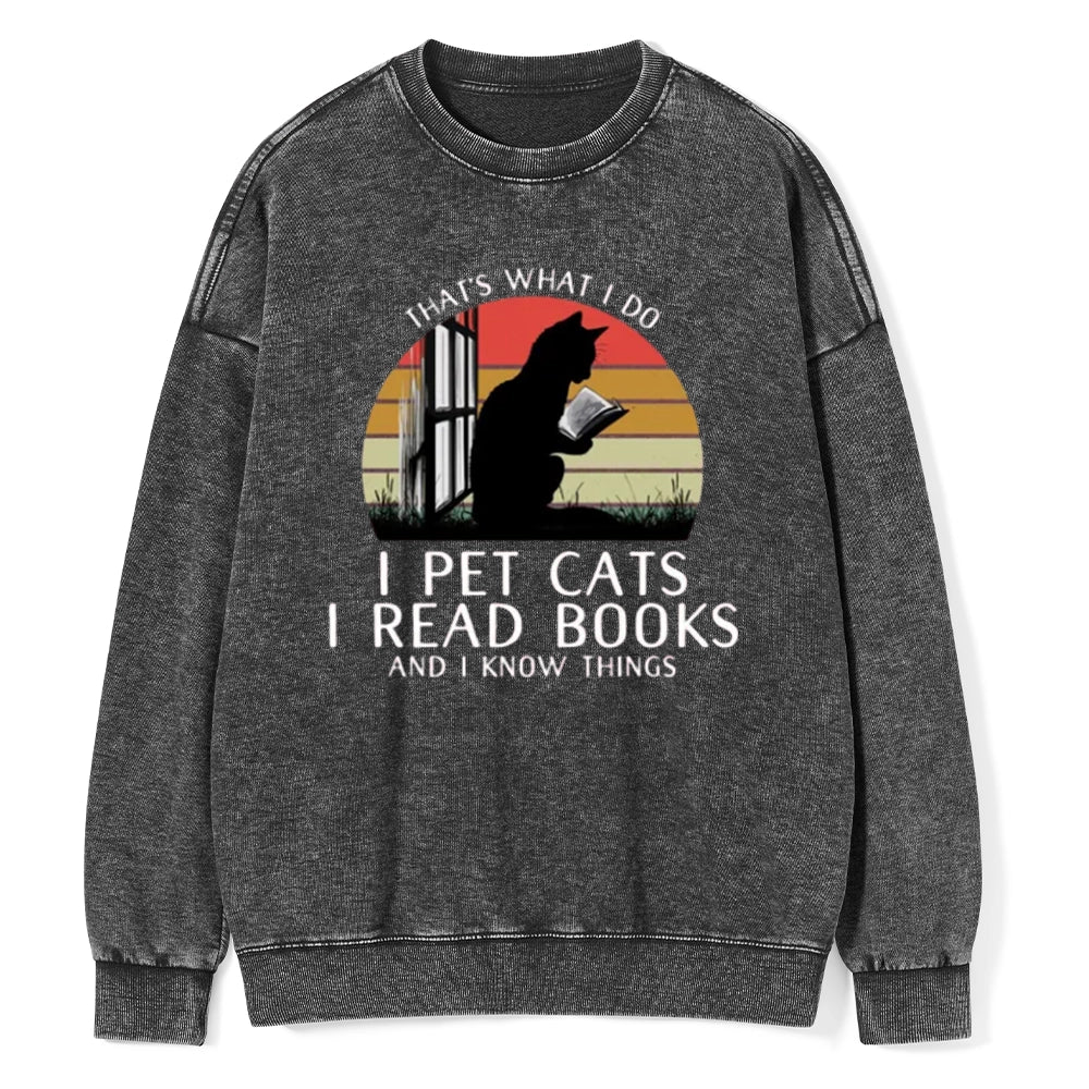 Cat And Book Unisex Washed Sweatshirt
