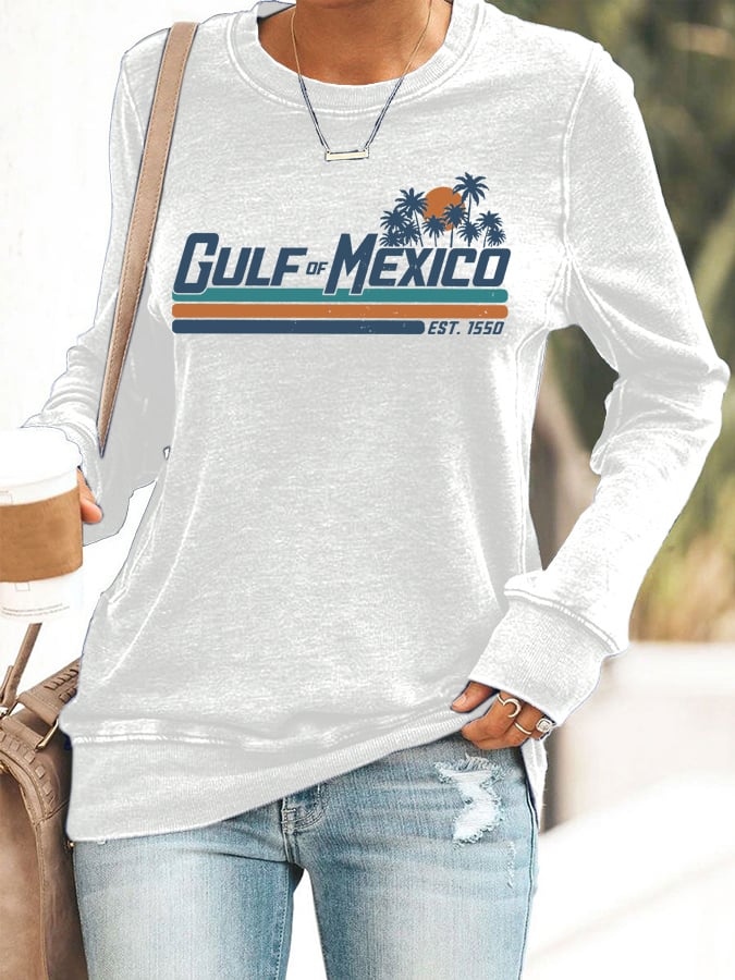 Women's Gulf Of Mexico Print Round Neck Sweatshirt