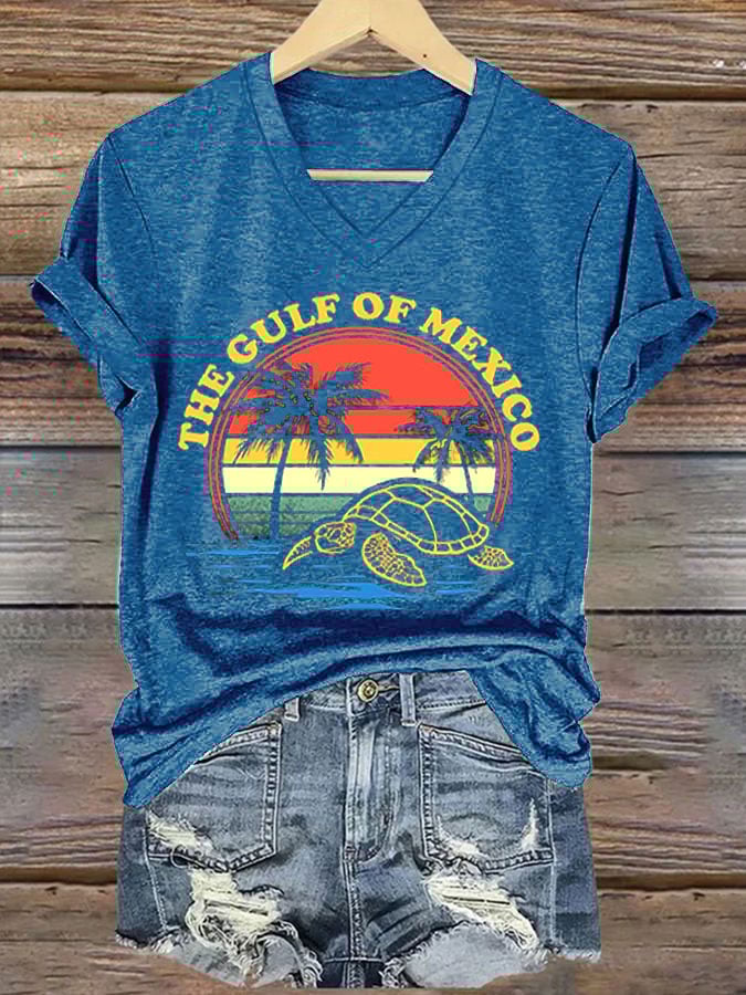 Women's Gulf of Mexico Print V-Neck T-Shirt