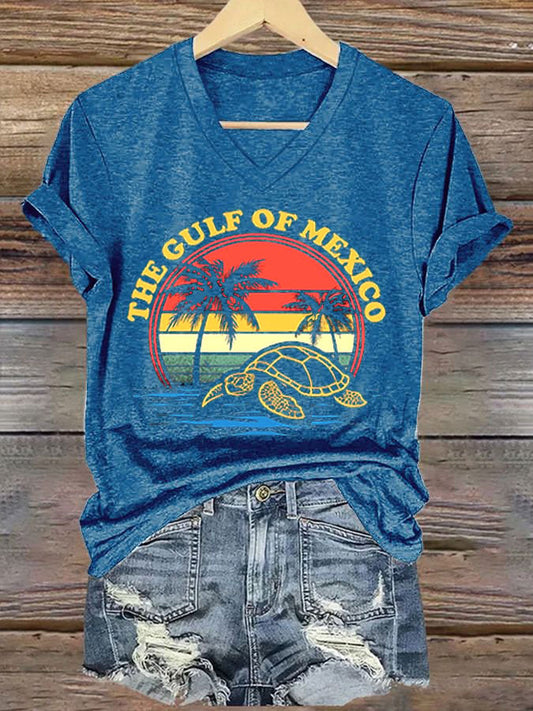 Women's Gulf of Mexico Print V-Neck T-Shirt