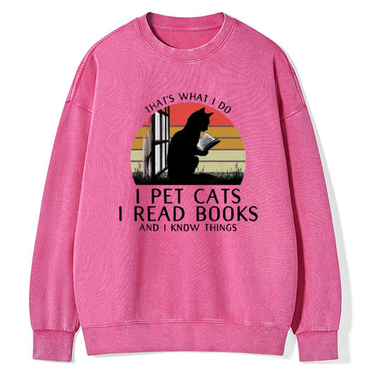 Cat And Book Unisex Washed Sweatshirt