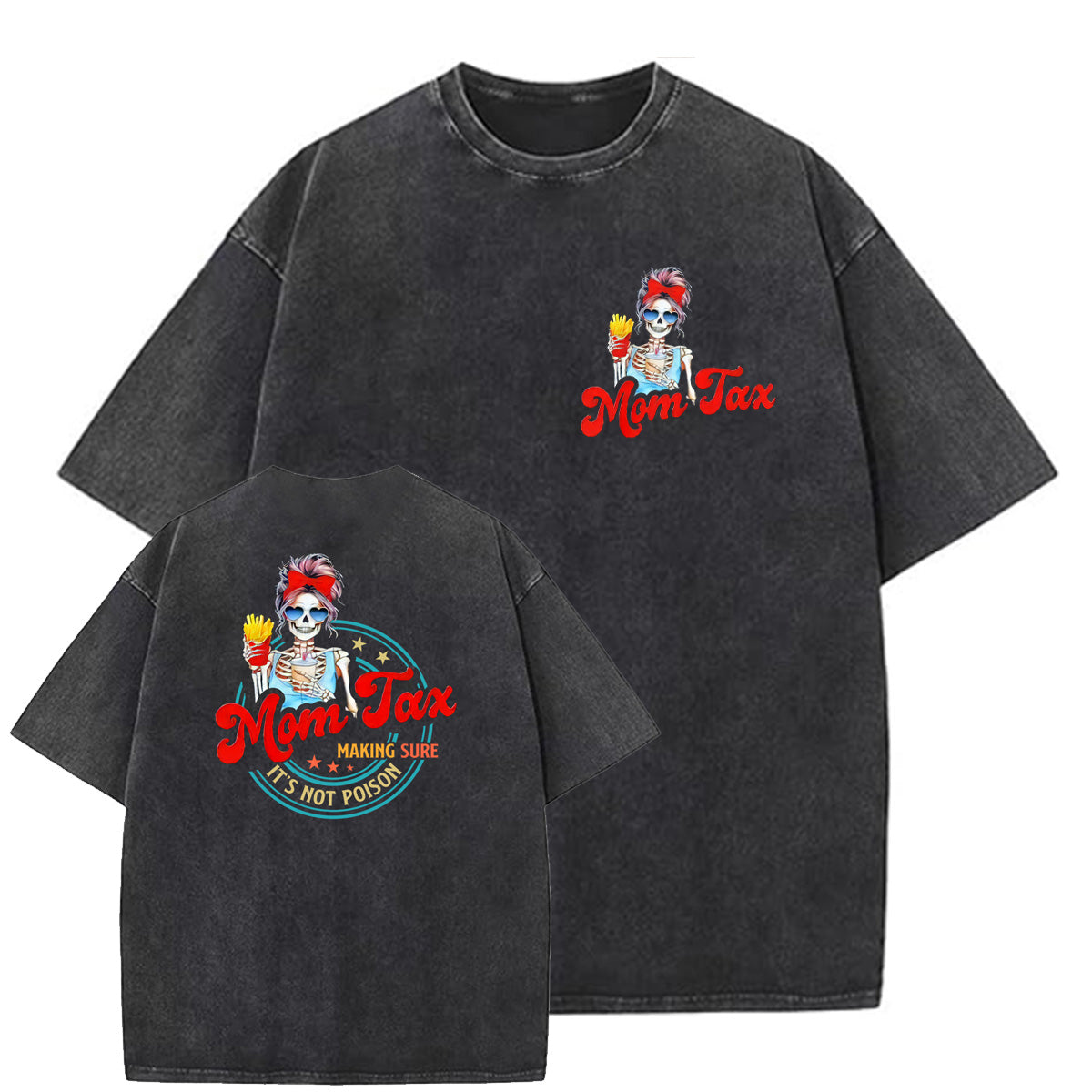 Mom Tax Washed And Distressed Pattern Crew Neck T-Shirt