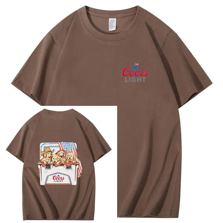 Funny Dogs And American Flag Pattern Print T-Shirt