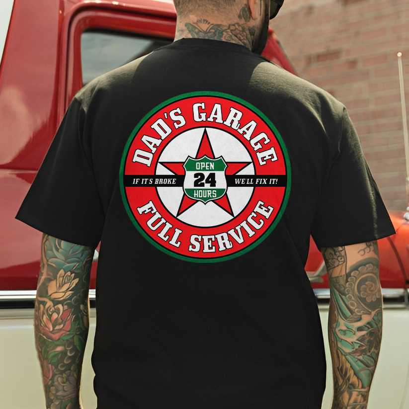 Dad's Garage Full Service If It's Broke We'll Fix It Printed Men's T-shirt