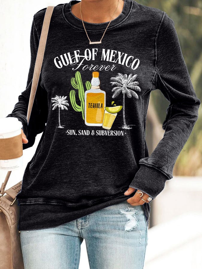 Women's Gulf Of Mexico Print Round Neck Sweatshirt