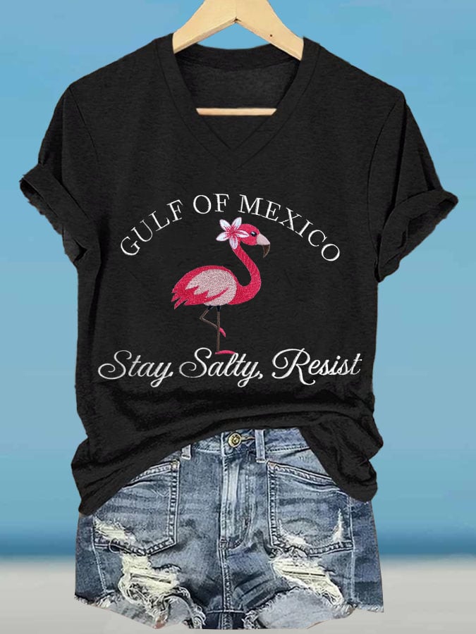 Women's Gulf Of Mexico Printed V Neck T-Shirt