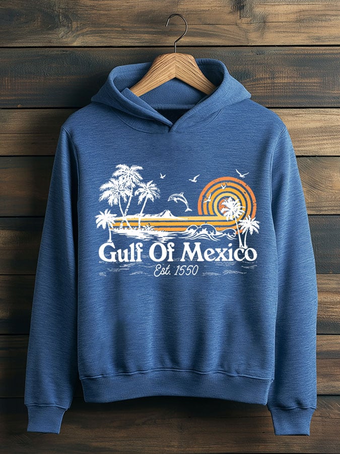 Men's Gulf Of Mexico Print Casual Hooded Sweatshirt