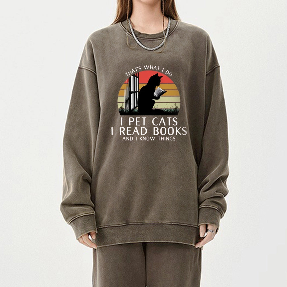 Cat And Book Unisex Washed Sweatshirt