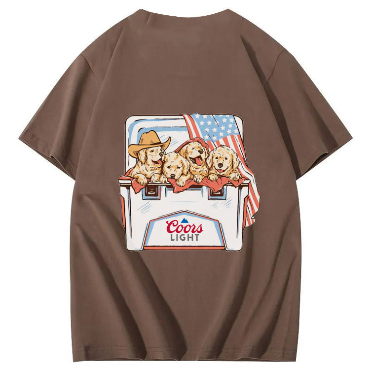 Funny Dogs And American Flag Pattern Print T-Shirt