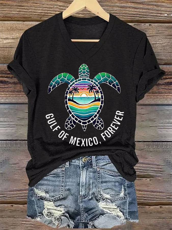 Women's Gulf Of Mexico, Forever Sea Turtle V-Neck Tee