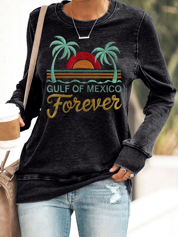 Women's Gulf Of Mexico Print Round Neck Sweatshirt