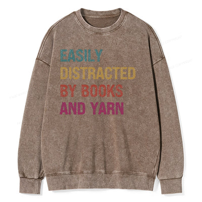 Pagewing Easily Distracted By Books And Yarn Unisex Washed Sweatshirt