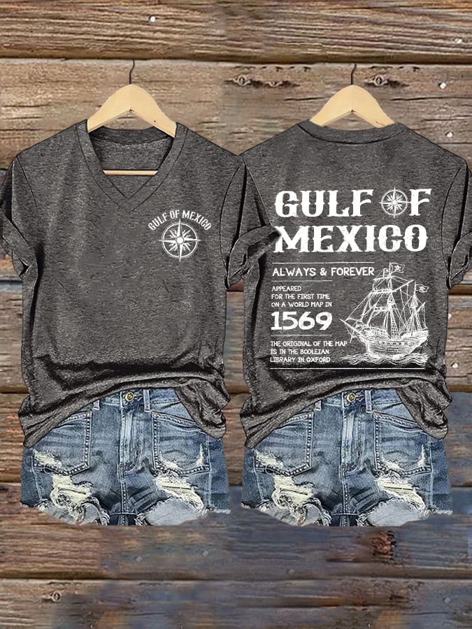 Women's Gulf Of Mexico Printed V Neck T-Shirt