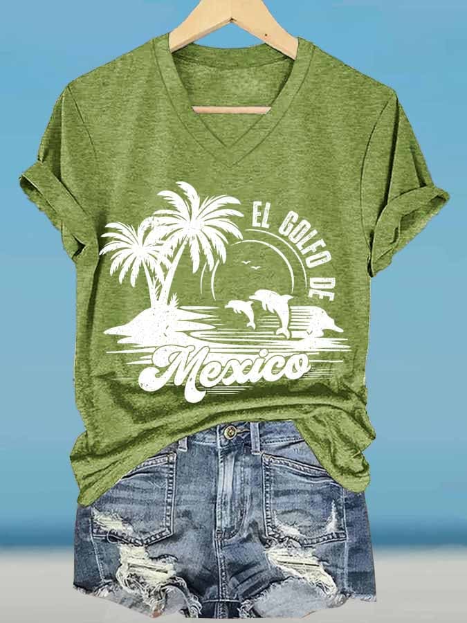 Women's Gulf Of Mexico Printed V Neck T-Shirt