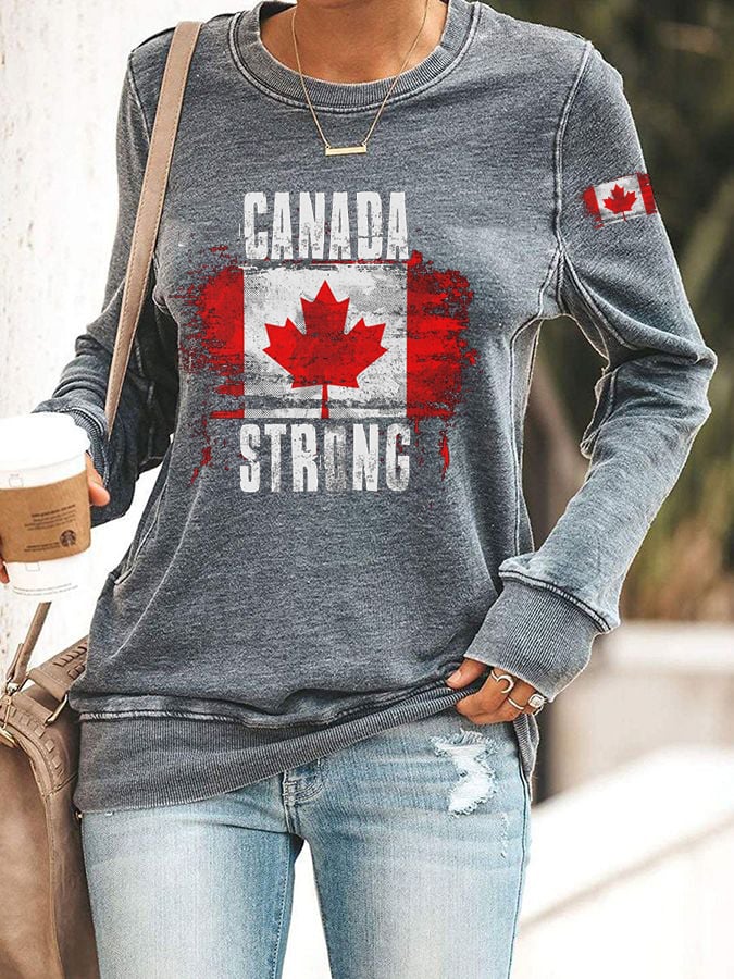 Women's Canada Strong Maple Leaf Flag Print Sweatshirt
