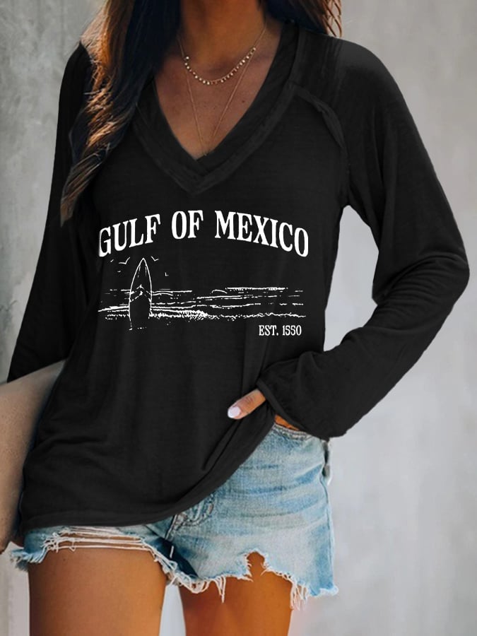 Women's Gulf Of Mexico Print V Neck T-Shirt