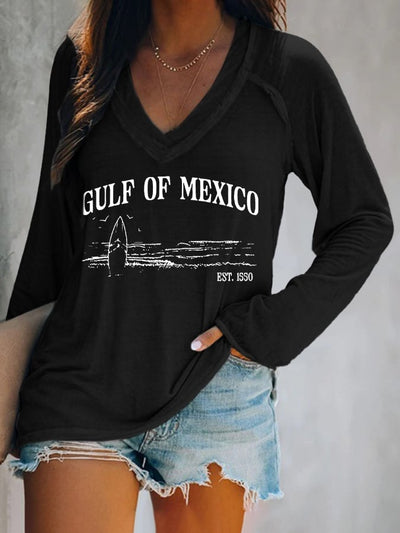 Women's Gulf Of Mexico Print V Neck T-Shirt