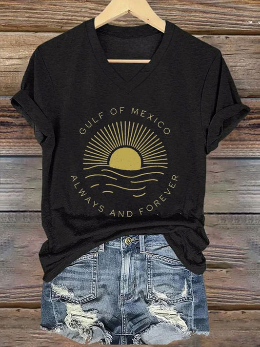 Women's Gulf Of Mexico Forever Printed V-Neck Short Sleeve T-Shirt Forever
