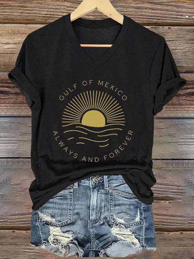 Women's Gulf Of Mexico Forever Printed V-Neck Short Sleeve T-Shirt Forever
