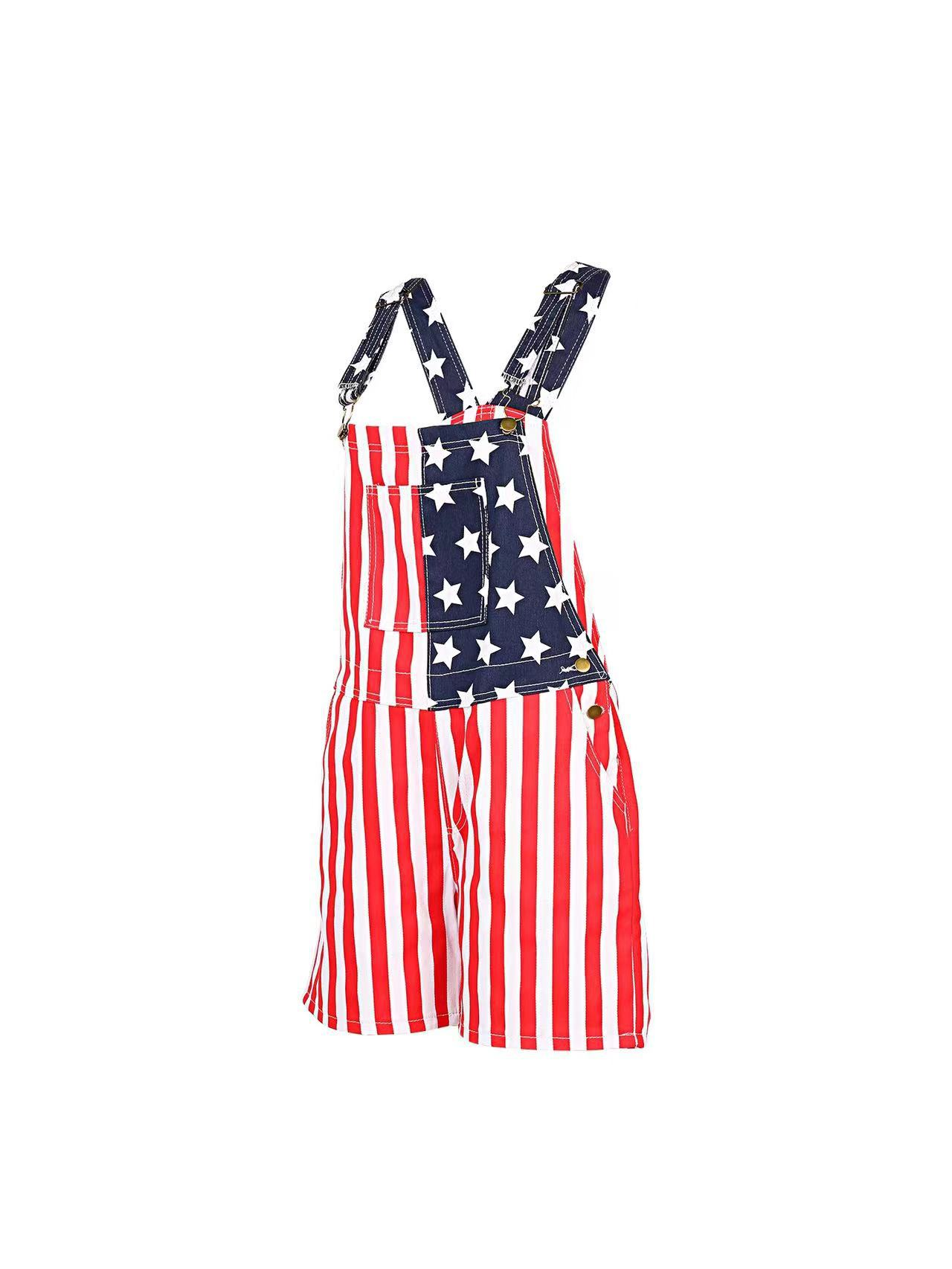 American Independence Day Flag Unisex Canvas Denim Jumpsuit