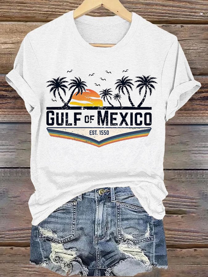 Women's Gulf Of Mexico Print Round Neck T-Shirt