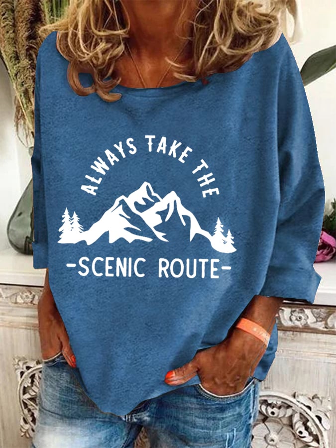 Women's Always Take The Scenic Route Hiking Print Sweatshirt