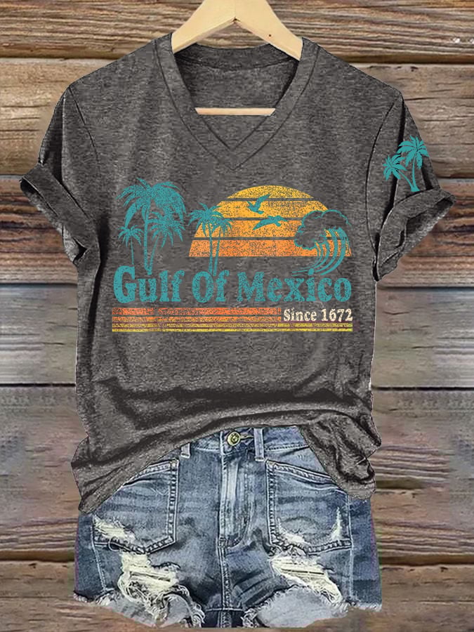 Women's Gulf Of Mexico Printed V Neck T-Shirt