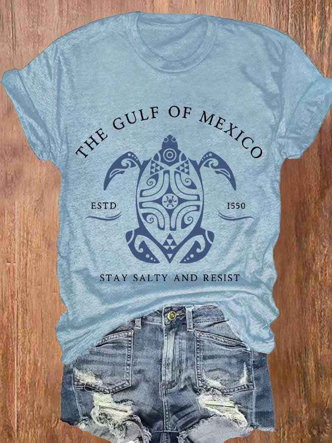 Women's Gulf Of Mexico Print Round Neck T-Shirt