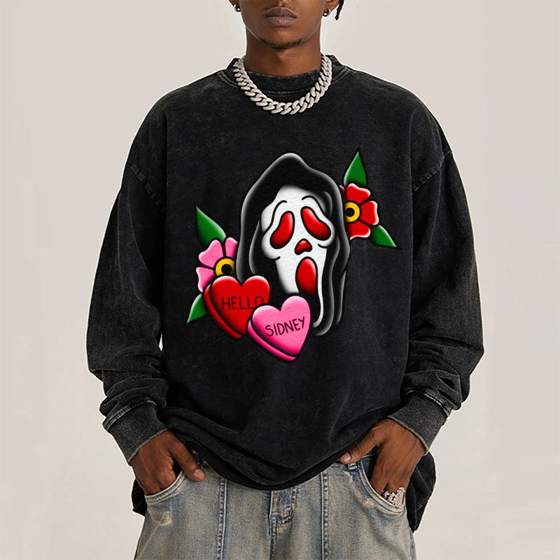 Hello Sidney Unisex Casual Washed Printed Round Neck Sweatshirt