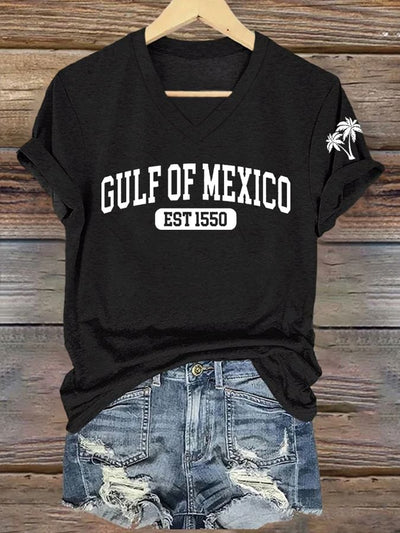 Women's Gulf Of Mexico Printed V Neck T-Shirt