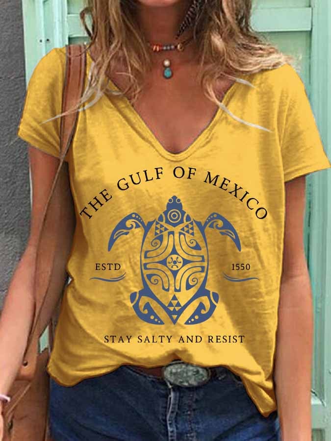Women's Gulf Of Mexico Print V Neck T-Shirt
