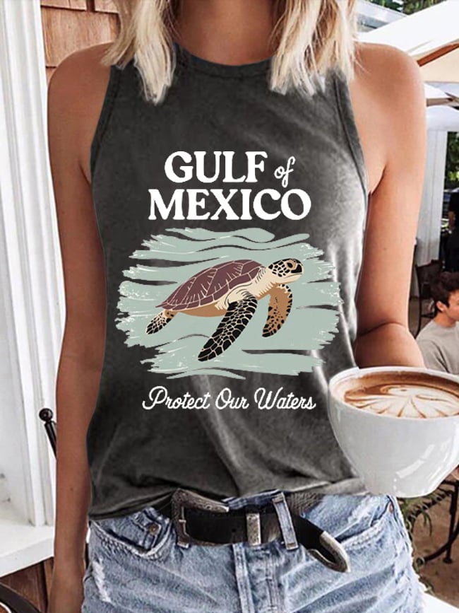 Women's Gulf Of Mexico Print Round Neck Tank Top