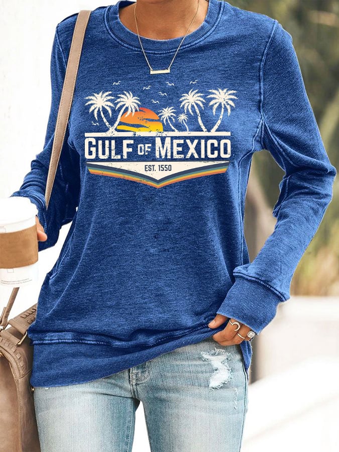 Women's Gulf Of Mexico Print Round Neck Sweatshirt