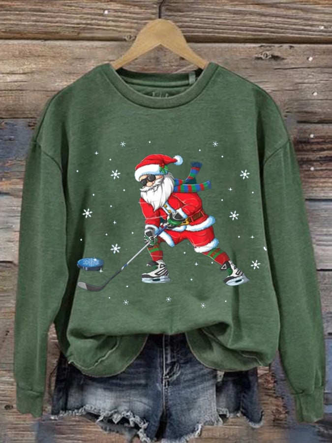 Women's Ice Hockey Santa Print Sweatshirt