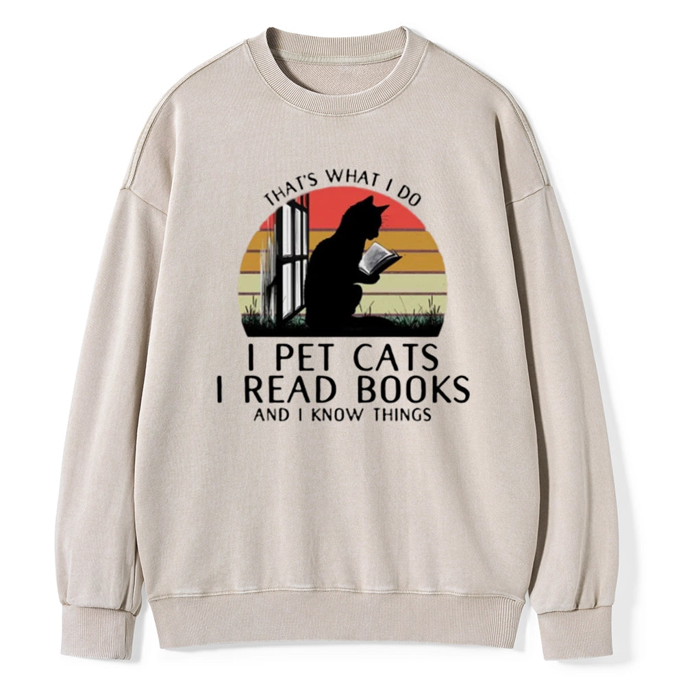 Cat And Book Unisex Washed Sweatshirt