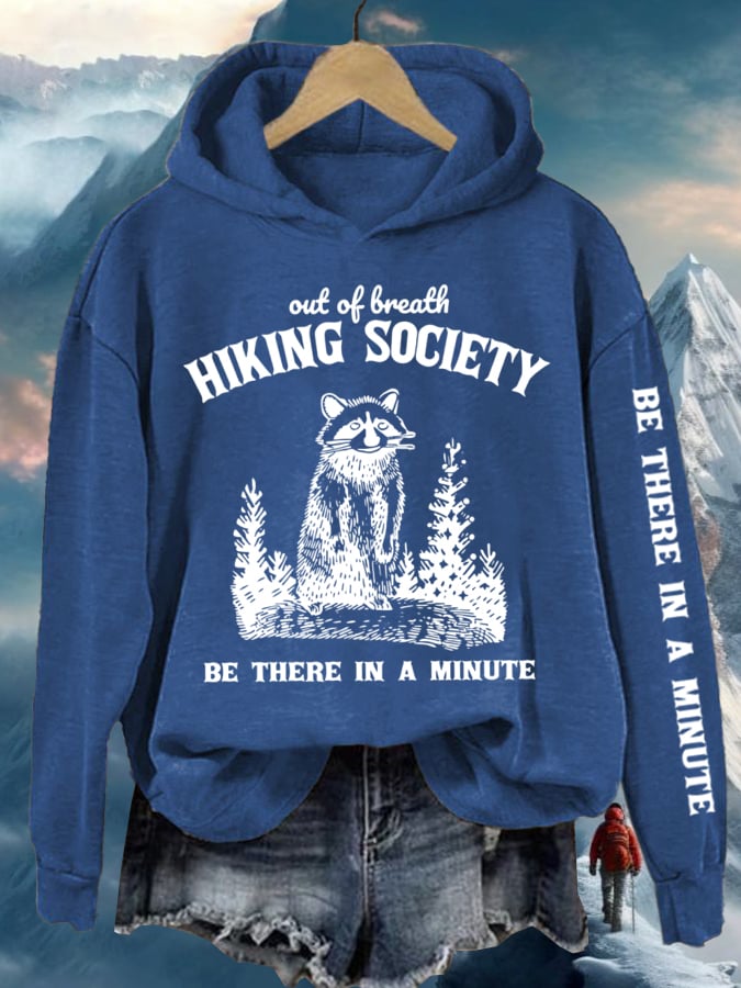 Women's Out Of Breath Hiking Society Printed Hooded Long Sleeve Sweatshirt
