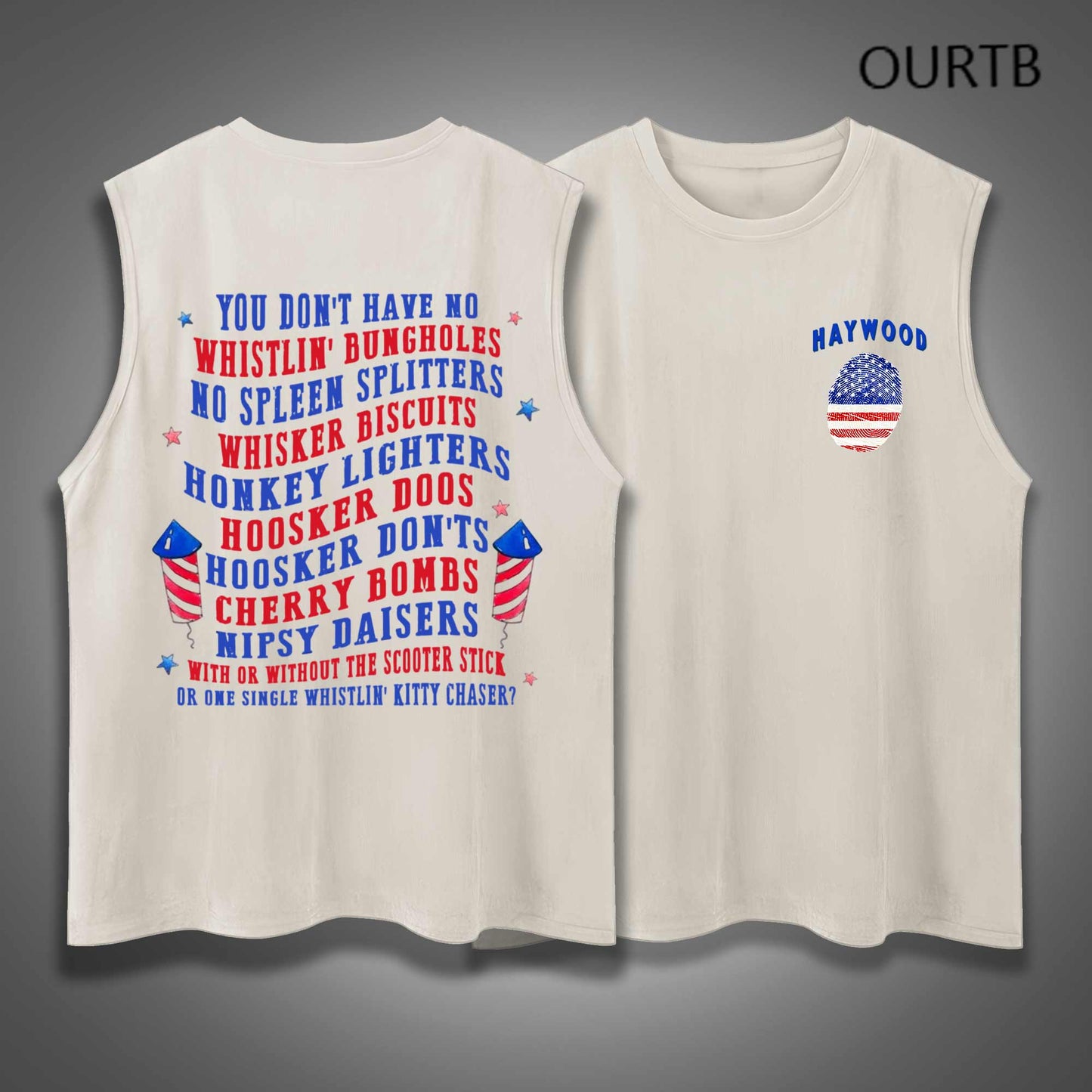 Haywood USA Independence Day Funny Adult Discomfort Art Print Cotton Sleeveless Tank Tops