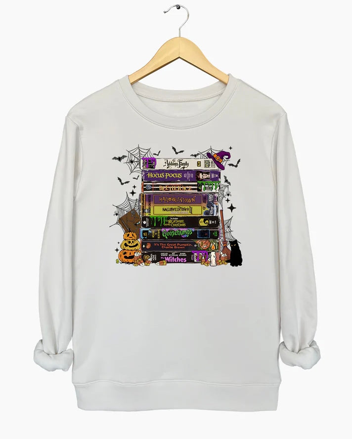 90s Halloween VHS Tape Stack Crop Sweatshirt