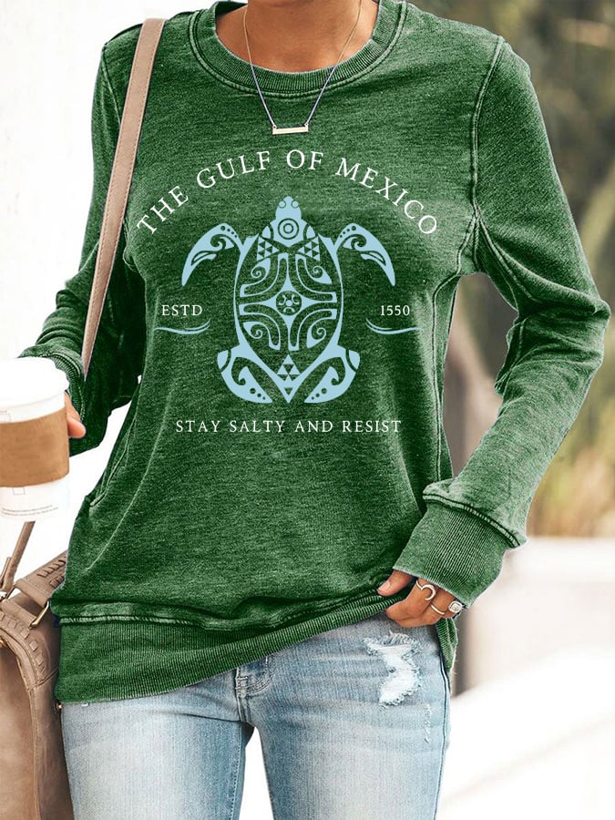 Women's Gulf Of Mexico Print Round Neck Sweatshirt