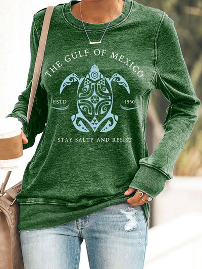 Women's Gulf Of Mexico Print Round Neck Sweatshirt