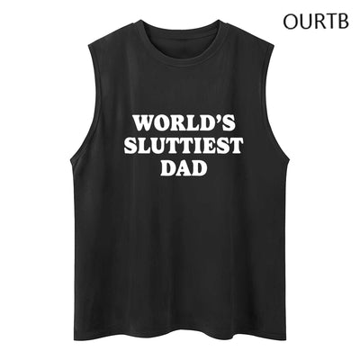 World's Dad Funny Adult Discomfort Art Print Cotton Sleeveless Tank Tops