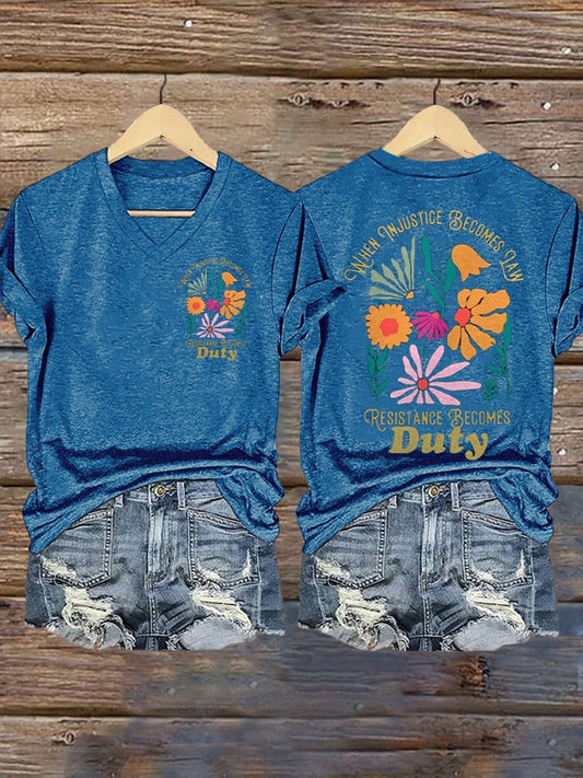 Women's Fashion Print V-Neck T-Shirt