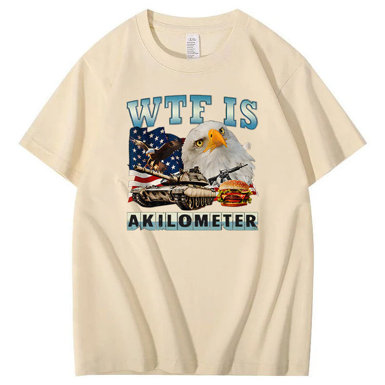 Wtf Is Akilometer American Flag Pattern Print Cotton T-Shirt