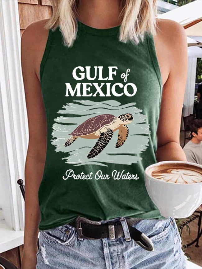 Women's Gulf Of Mexico Print Round Neck Tank Top