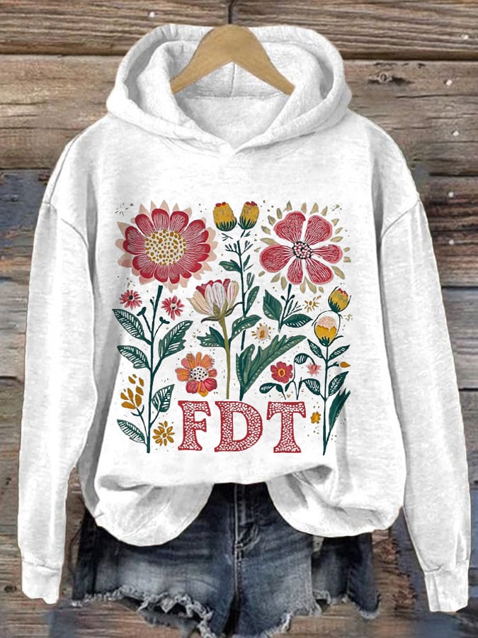 Women's Retro Flowers FDT Printed Hoodie