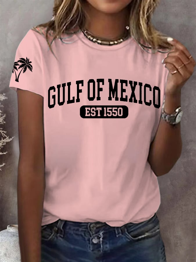 Women's Gulf Of Mexico Print Round Neck T-Shirt